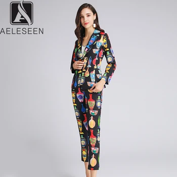 AELESEEN New Fashion Office Lady Twinset Women 2020 Spring Single Button Suit Tops With Pockets + Ankle-Length Pants Printed Set
AELESEEN New Fashion Office Lady Twinset Women 2020 Spring Single Button Suit Tops With Pockets + Ankle-Length Pants Printed Set