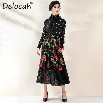 Delocah Autumn Winter Women Suit Runway Fashion Designer Long Sleeve Dot Printed Silk Shirt+Lace Splice Lady Skirt Two Piece Set
Delocah Autumn Winter Women Suit Runway Fashion Designer Long Sleeve Dot Printed Silk Shirt+Lace Splice Lady Skirt Two Piece Set