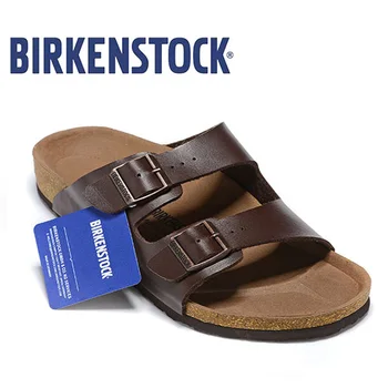 

Original Birkenstock Men Summer Slippers Soft Shoes Men Leather Beach Slippers 802 Cork Sandals Brkenstock Arizona Boston