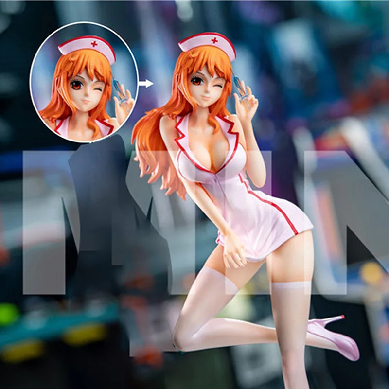 

Anime One Piece Uniform Temptation Nurse Nami Standing Posture Model Pretty Boxed Garage Kits Ornaments Toys Cute Figure