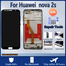 Ensemble écran LCD avec coque avant en verre tactile, avec pièces de rechange, noir et gris, pour Huawei nova 2s HWI-AL00 HWI-TL00=