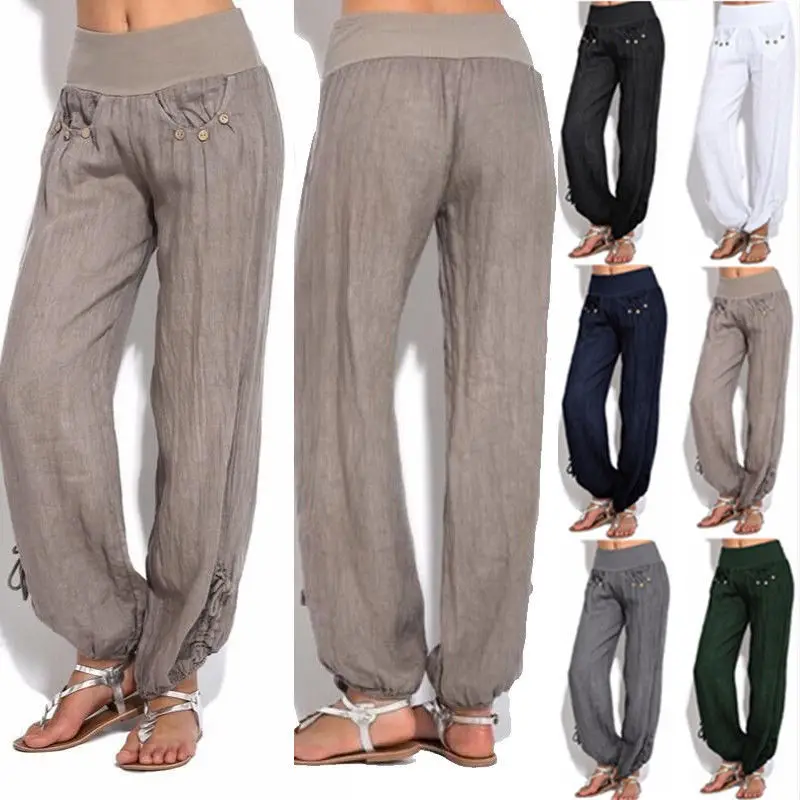 

Large Size Women Casual Linen Harem Pants Loose Baggy Wide Leg Long Trousers Gift
