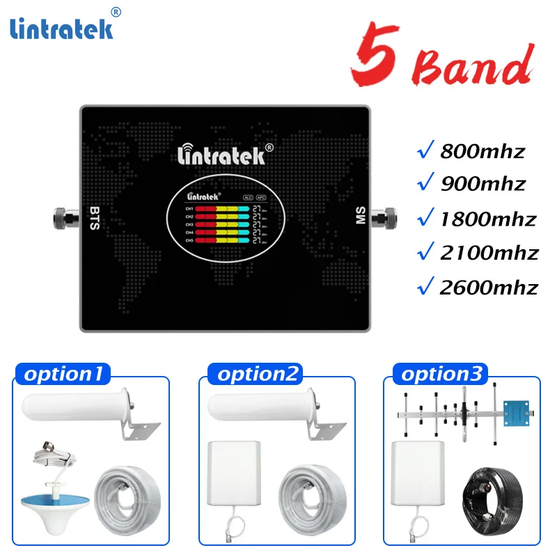

Lintratek 800 GSM 900 Cellular Amplifier DCS 1800 WCDMA Network Repeater 2100 LTE 2600mhz 2G 3G 4G Mobile Phone Signal Booster