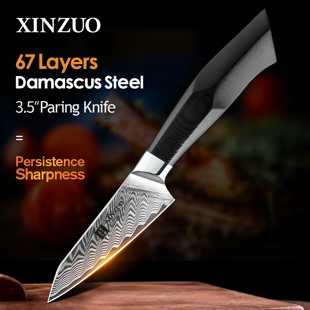 XINZUO 3.5'' Paring Knife Damascus Steel Blade VG10 Core Razor Sharp G10 Mosaic Brass Rivet Handle Kitchen Knives Fruit Peeling
XINZUO 3.5'' Paring Knife Damascus Steel Blade VG10 Core Razor Sharp G10 Mosaic Brass Rivet Handle Kitchen Knives Fruit Peeling