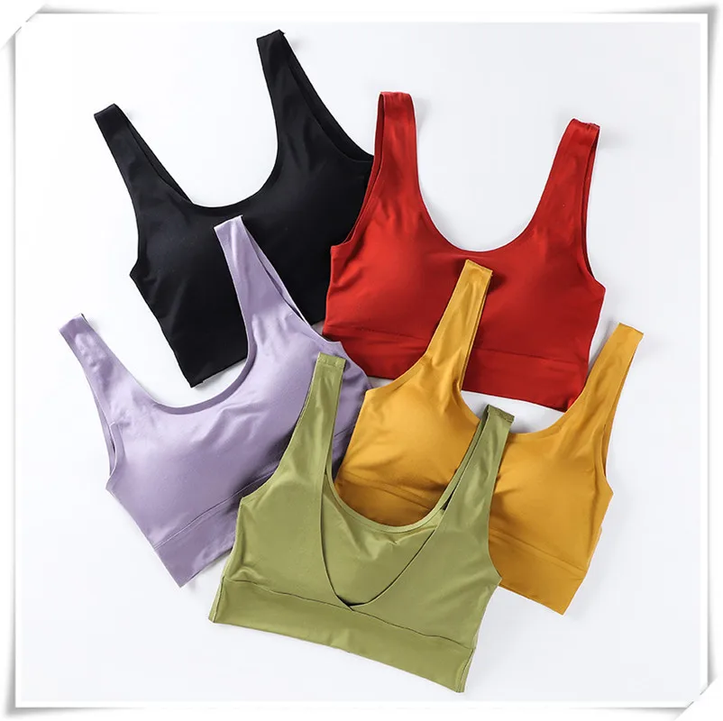 

Women Tank Top Sexy Lingerie Seamless Top Cropped Solid Color V Back Thin Underwear Soft Tops Female Padded Camisoles