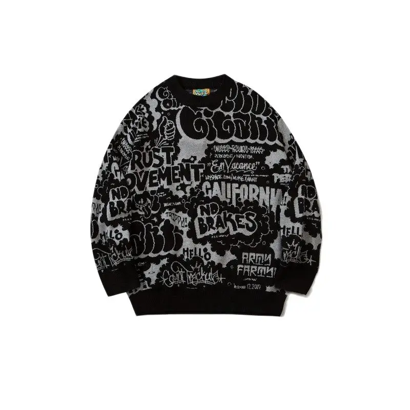 Мужской трикотажный свитер в стиле Харадзюку черный пуловер хип-хоп с принтом