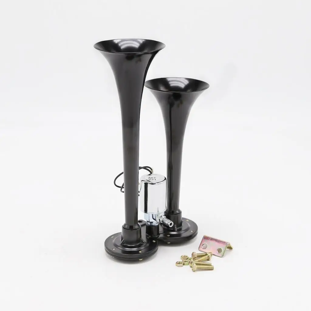 Dual Air Horn with Electric Solenoid for Trucks - Super Loud 150db 12V/24V DC - Suitable for Trucks SUV Boats Train (Black)
Dual Air Horn with Electric Solenoid for Trucks - Super Loud 150db 12V/24V DC - Suitable for Trucks SUV Boats Train (Black)