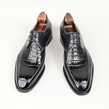 Leather shoes men's Derby calfskin embossed crocodile pattern dress shoes Goodyear high-end high-quality handmade luxury shoes 
Leather shoes men's Derby calfskin embossed crocodile pattern dress shoes Goodyear high-end high-quality handmade luxury shoes