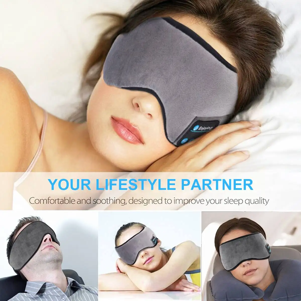 Фото Модернизированные 3D Наушники Bluetooth 5 0 Eyemask с ультратонким стерео динамиком 100%