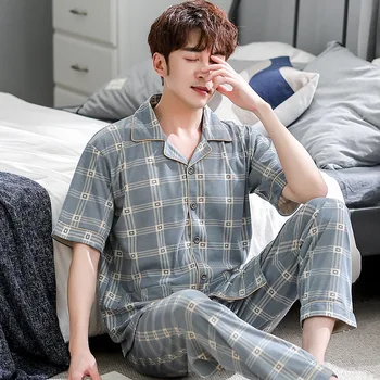 Casual Loose Shirt&pant Plus Size Cotton Men Pajamas Set Sleepwear Summer Short Sleeve Pijamas Suit 2PCS Nightwear Homewear 3XL 
Casual Loose Shirt&pant Plus Size Cotton Men Pajamas Set Sleepwear Summer Short Sleeve Pijamas Suit 2PCS Nightwear Homewear 3XL