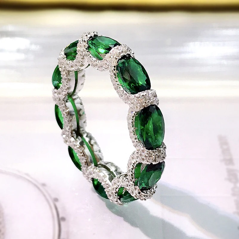 OEVAS 100% 925 Sterling Silver Sparkling Full High Carbon Diamond Synthetic Ruby Aquamarine Emerald Rings For Women Fine Jewelry