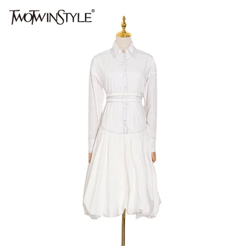 TWOTWINSTYLE Patchwork Stripe Dress Lapel Collar Long Sleeve High Waist Sashes Female Dresses Streetwear Spring Fashion New 2020
TWOTWINSTYLE Patchwork Stripe Dress Lapel Collar Long Sleeve High Waist Sashes Female Dresses Streetwear Spring Fashion New 2020