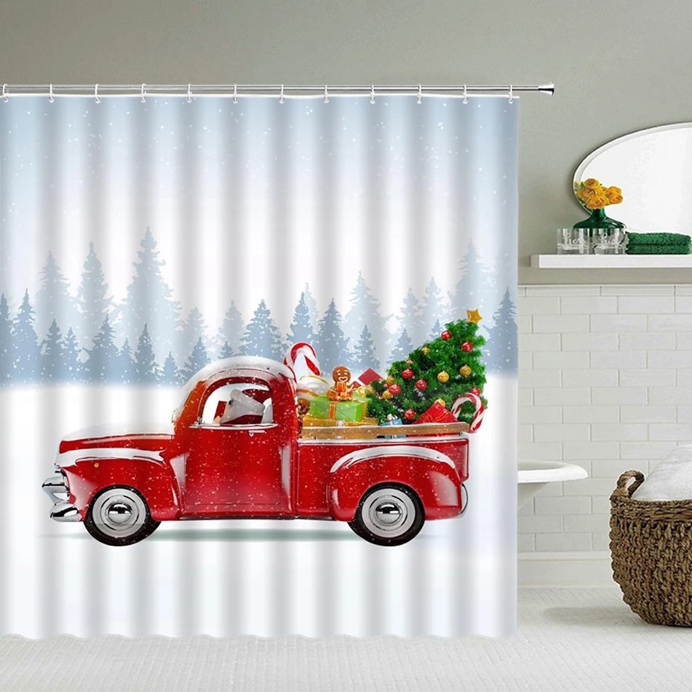 

New Year Merry Christmas Shower Curtains Santa Claus 3d Bathroom Curtain Waterproof Cloth Decor180*200cm With Hook Bath Screen