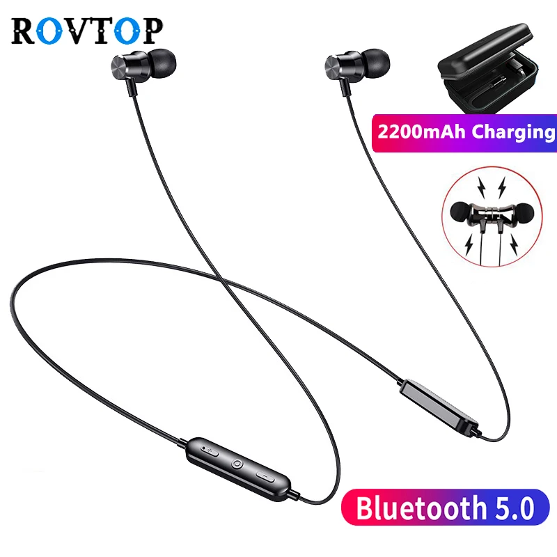 Rovtop Bluetooth 5.0 Headphones Magnetic Wireless Earphone 2200mAh HD Voice Sports Bass Stereo Earbuds With Mic for iPhone
Rovtop Bluetooth 5.0 Headphones Magnetic Wireless Earphone 2200mAh HD Voice Sports Bass Stereo Earbuds With Mic for iPhone