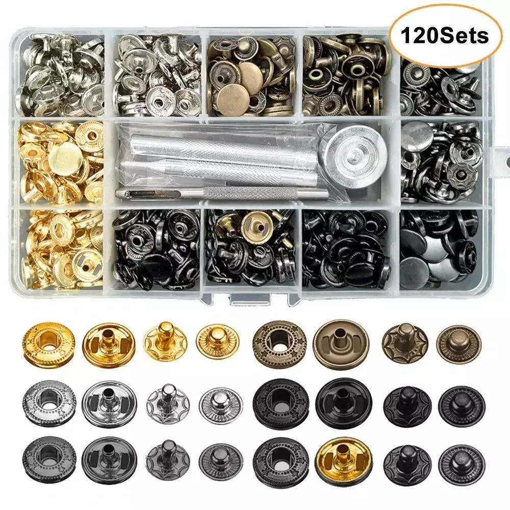Leather Snap Fasteners Kit 12.5mm Metal Button Snaps Press Studs 4 Installation Tools 6 Color Leather Snaps for Clothes Jackets
Leather Snap Fasteners Kit 12.5mm Metal Button Snaps Press Studs 4 Installation Tools 6 Color Leather Snaps for Clothes Jackets