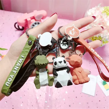 2020 New Cute Animal Keychain Key Ring Fashion Stuffing Cartoon PU Key Chain Creative Key Ring Fox Panda Fashion mini Child Gift