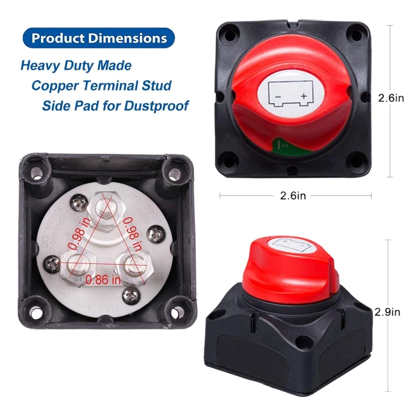 Commutateur Isolateur de Batterie Interrupteur de Coupure de Batterie pour RV Yacht Bateau Camion Bus Voiture Moto Cut Off Kill Switch DXIA Coupe Circuit de Batterie 12-48V Master Switch Batterie