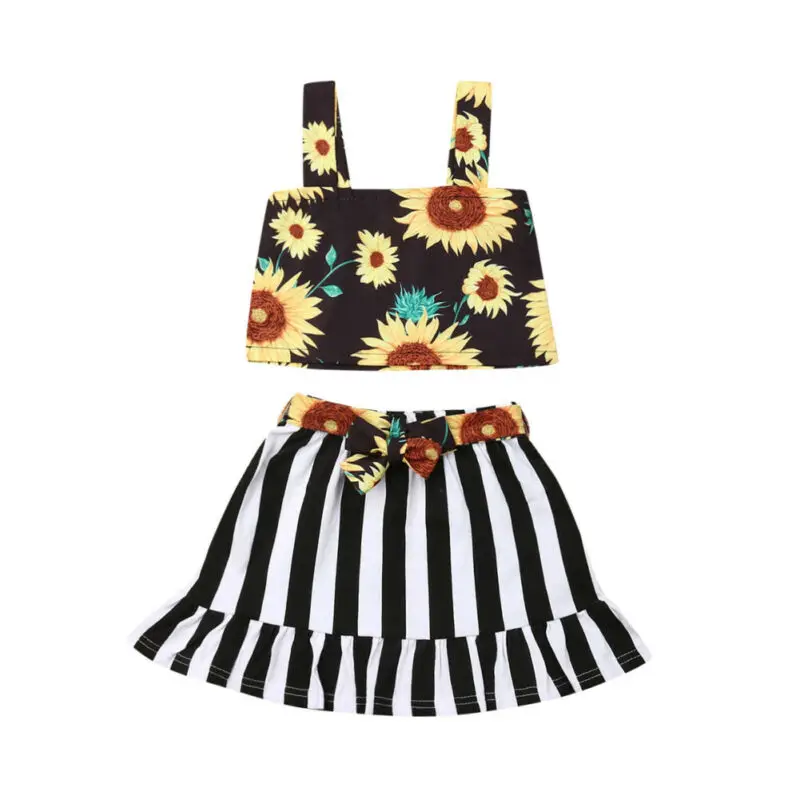 Fashion Baby Girl Clothes Summer Sets Vest Skirts 2Pcs Child Girl Outfits Strap Sunflower Crop Tops Striped Skirts 0-5Y 
Fashion Baby Girl Clothes Summer Sets Vest Skirts 2Pcs Child Girl Outfits Strap Sunflower Crop Tops Striped Skirts 0-5Y
