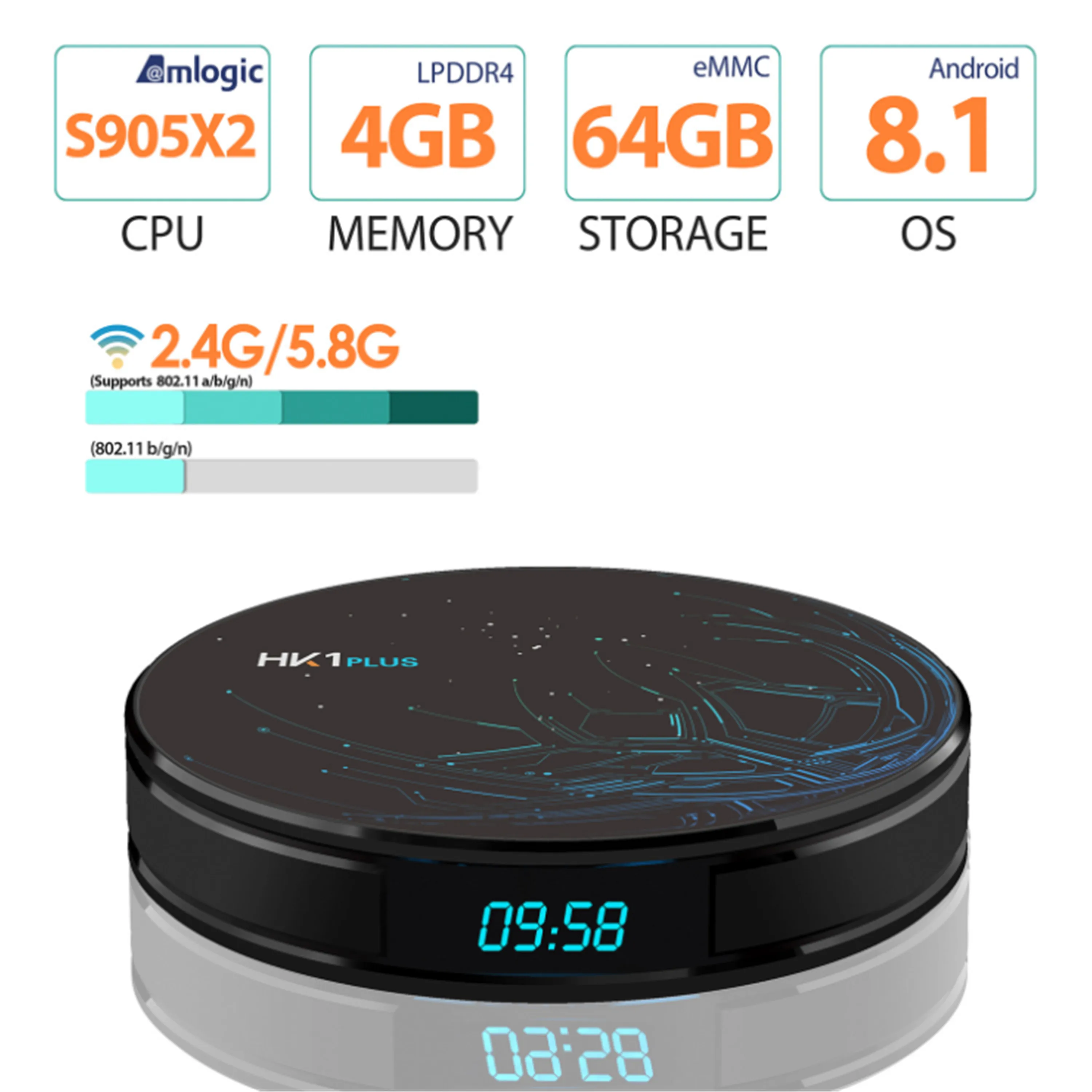 HK1 Plus Amlogic S905X2 Smart Tv Box Android 81 Quad Core LPDDR4 2G/4GB Bluetooth Smart box support Netflix Youtube Media player
HK1 Plus Amlogic S905X2 Smart Tv Box Android 81 Quad Core LPDDR4 2G/4GB Bluetooth Smart box support Netflix Youtube Media player