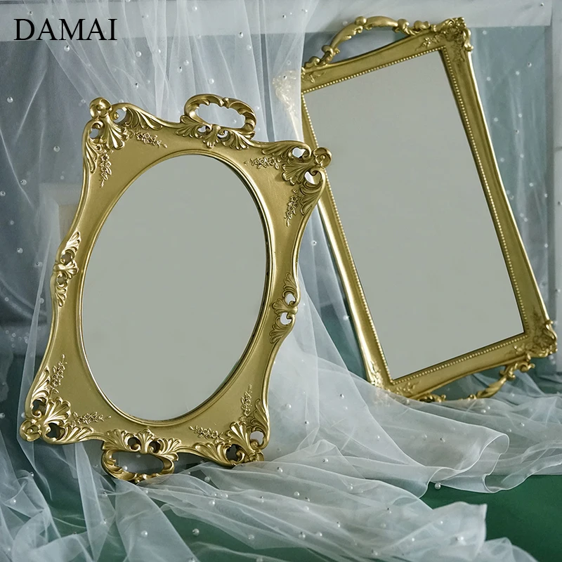 

Nordic Vintage Glass Mirror Trays Metal Gilded Craft Decorative Cake Dessert Plates Household Afternoon Tea Pastry Food Tray