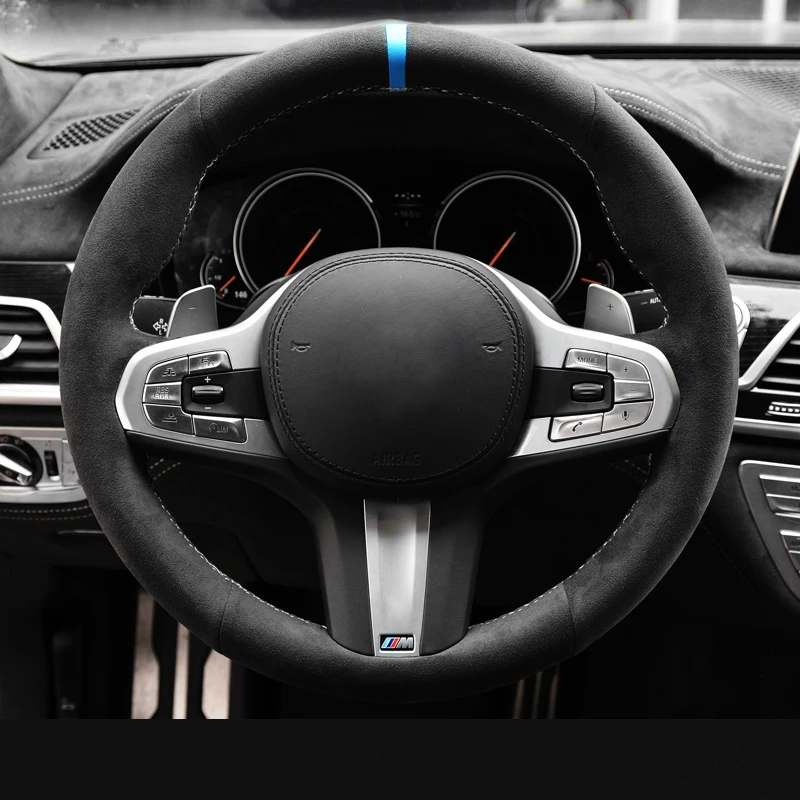 

Black Alcantara Car Steering Wheel Cover for BMW M Sport G30 G31 G32 G20 G21 G14 G15 G16 X3 G01 X4 G02 X5 G05