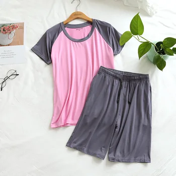 Modal Pajamas for Women Summer Short-sleeved Shorts Pyjamas Pijama Suit Loose Color Matching Home Clothes Sleep Pajamas Huispak
Modal Pajamas for Women Summer Short-sleeved Shorts Pyjamas Pijama Suit Loose Color Matching Home Clothes Sleep Pajamas Huispak