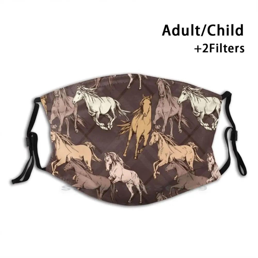 

Horse Lovers Pattern Art Adult Kids Washable Funny Face Mask With Filter Horses Equestrian Equine Horse Lover Horseback Riding