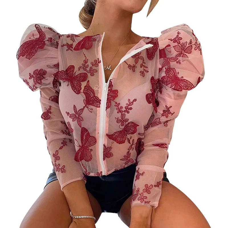 Embroidery Butterfly Mesh Shirt Women O Neck Puff Sleeve Top Perspective Blouse Female Fashion
Embroidery Butterfly Mesh Shirt Women O Neck Puff Sleeve Top Perspective Blouse Female Fashion