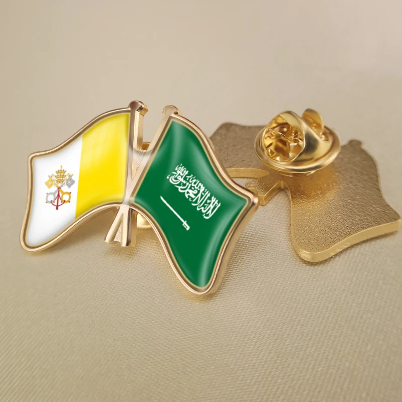 Vatican City State and Saudi Arabia Crossed Double Friendship Flags Lapel Pins Brooch Badges
Vatican City State and Saudi Arabia Crossed Double Friendship Flags Lapel Pins Brooch Badges