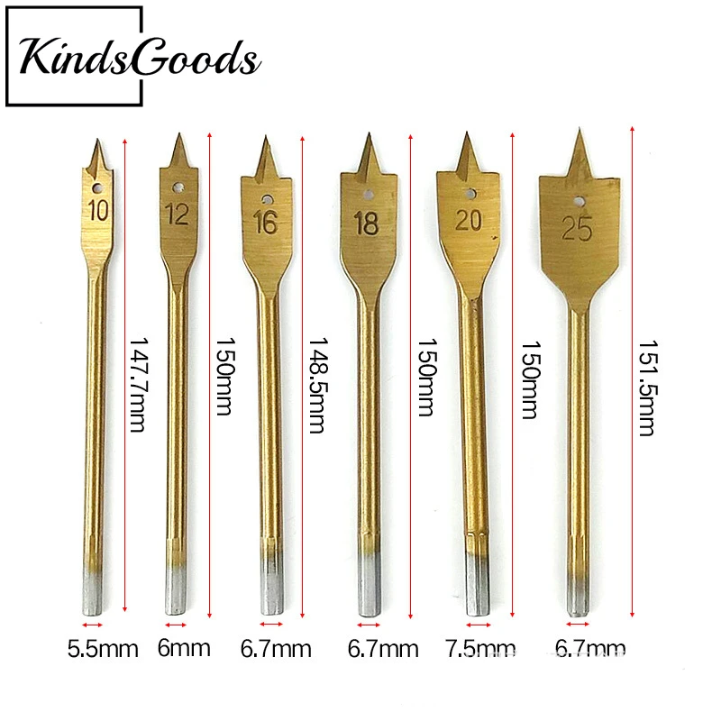 2 color 6pcs/Set 10,12,16,18,20,25mm Titanium Coating Hex Shank Spade Bits Flat Boring Bit Wood Drill Bit Power Tools
2 color 6pcs/Set 10,12,16,18,20,25mm Titanium Coating Hex Shank Spade Bits Flat Boring Bit Wood Drill Bit Power Tools