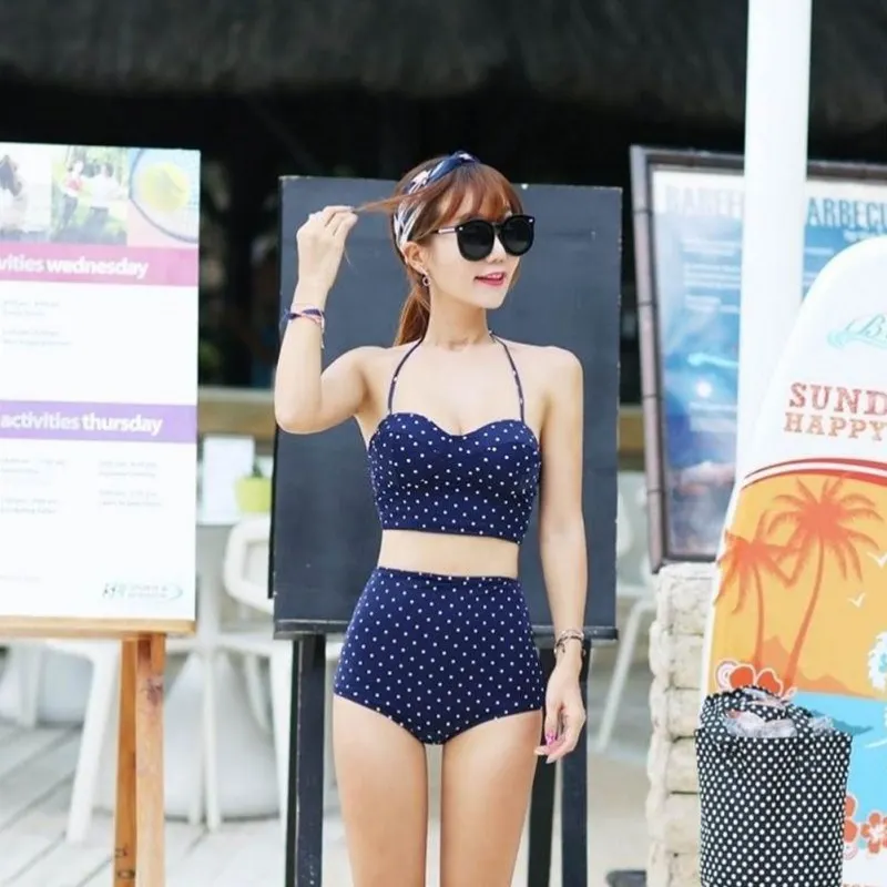 Women Bikini Set Sweet Dot Print Blue Simple Two piece High Waist Halter Cross Strap Bandage Split Sexy Swimsuit QW85
Women Bikini Set Sweet Dot Print Blue Simple Two piece High Waist Halter Cross Strap Bandage Split Sexy Swimsuit QW85