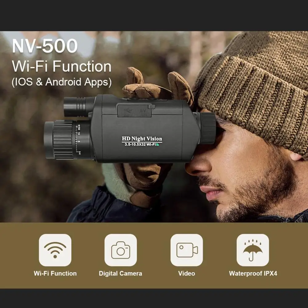 Outdoor Night Vision Monocular Telescope Hunting WiFi 3.5-10.5 x 32 HD Digital Infrared Monocular for Hunting Camera Device
Outdoor Night Vision Monocular Telescope Hunting WiFi 3.5-10.5 x 32 HD Digital Infrared Monocular for Hunting Camera Device