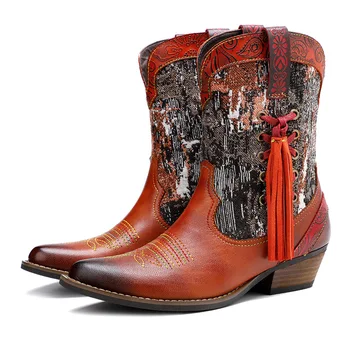 Vintage Splicing Printed Ankle Boots For Women Shoes Woman Genuine Leather Block Zipper 3CM Thick High Heels Fringe Women Boots
Vintage Splicing Printed Ankle Boots For Women Shoes Woman Genuine Leather Block Zipper 3CM Thick High Heels Fringe Women Boots