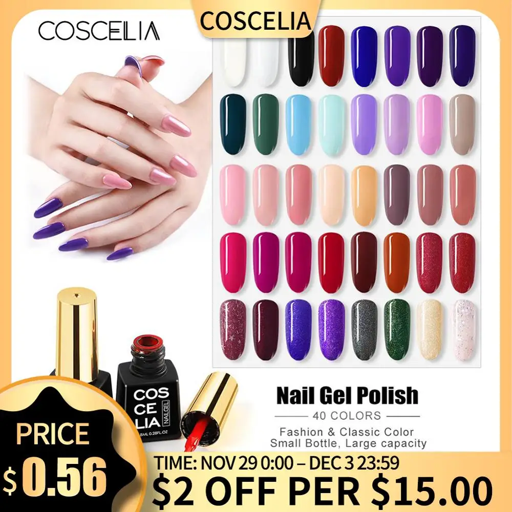 COSCELIA 8ml Nail Gel Polish For Nail Art Fashion 40 Colors Nail Top Base Coat For Nails UV LED Manicure Semi Permanent Varnish
COSCELIA 8ml Nail Gel Polish For Nail Art Fashion 40 Colors Nail Top Base Coat For Nails UV LED Manicure Semi Permanent Varnish