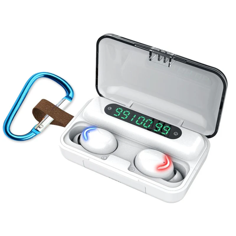 New portable Bluetooth V5.0 F9 TWS Wireless Headphone with hook 3 LED Display 2000mAh Power Bank Headset With Mic For xiaomi