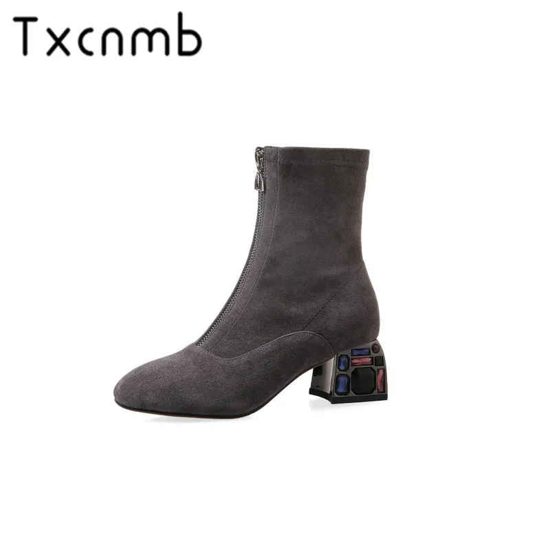 TXCNMB Classic Round Toe High Heels Boots Women Ankle Boots Autumn New Flock Leather Zipper Western Shoes Woman 
TXCNMB Classic Round Toe High Heels Boots Women Ankle Boots Autumn New Flock Leather Zipper Western Shoes Woman