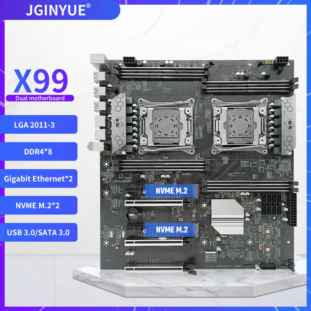JINGYUE X99-D8 Motherboard Dual LGA 2011-3 Support Xeon E5 V3 V4 Processor 8* DDR4 ECC And Desktop Memory SATA 3.0*8 M.2 NVME | Компьютеры
