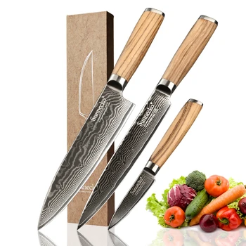 SUNNECKO Damascus Chef Slicing Paring Knife Japanese VG10 Steel Blade 3PCS Damascus Kitchen Knives Set Original Wood Handle
SUNNECKO Damascus Chef Slicing Paring Knife Japanese VG10 Steel Blade 3PCS Damascus Kitchen Knives Set Original Wood Handle