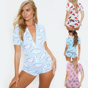 Cute Ballon Short Sleeve Women Pajamas Deep V-neck Sexy Jumpsuit Sleepwear Button Adults Onesie Rompers Playsuit
Cute Ballon Short Sleeve Women Pajamas Deep V-neck Sexy Jumpsuit Sleepwear Button Adults Onesie Rompers Playsuit