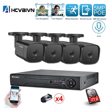 

AHCVBIVN H.265 8CH 5MP HD POE NVR Kit CCTV Security System Audio AI IP Camera Outdoor P2P Video Surveillance Set 3TB HDD