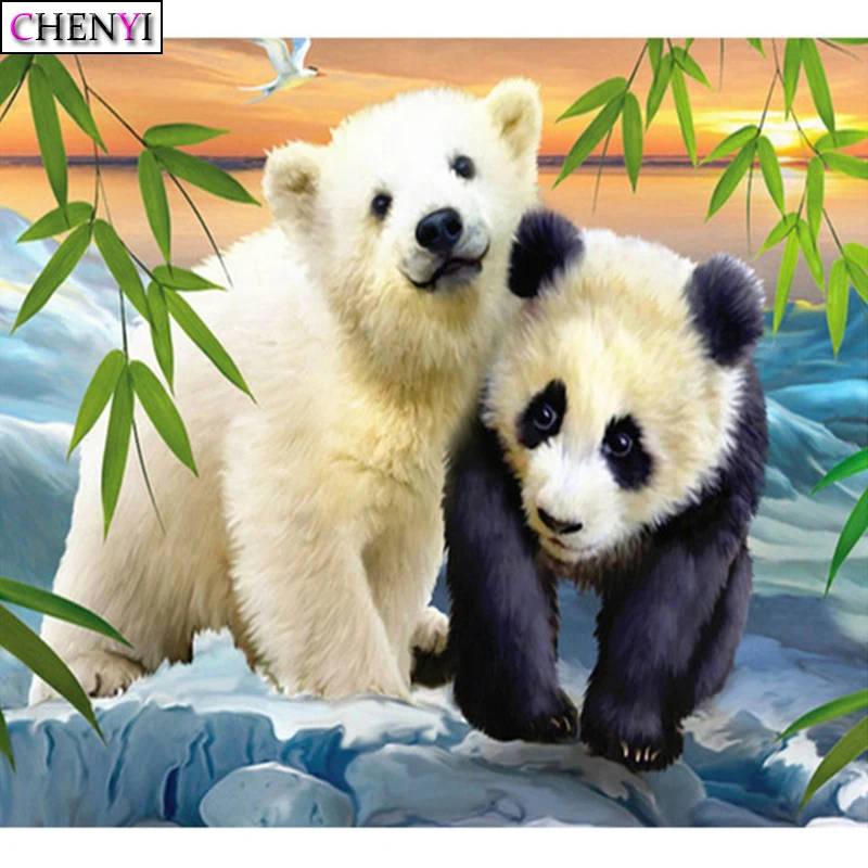 CHENYI 5D полноразмерная алмазная живопись медведь и панда мозаика Искусство Стразы