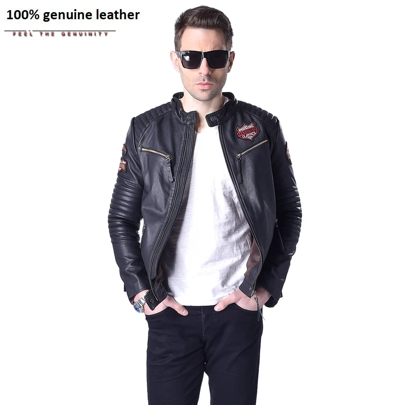 Factory Men's Leather Jackets Indiana Skulls Pattern Embroidery Genuine Cowhide Short Slim Fit Male Street Motorcycle Coat ZH147
Factory Men's Leather Jackets Indiana Skulls Pattern Embroidery Genuine Cowhide Short Slim Fit Male Street Motorcycle Coat ZH147