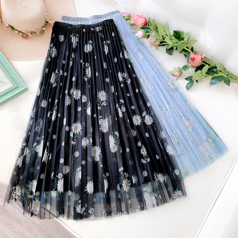 Wasteheart Blue Women Skirt Women High Waist Mid-Calf Long Skirt A-Line Skirts Empire Casual Embroidery Mesh Pleated Reversible 
Wasteheart Blue Women Skirt Women High Waist Mid-Calf Long Skirt A-Line Skirts Empire Casual Embroidery Mesh Pleated Reversible