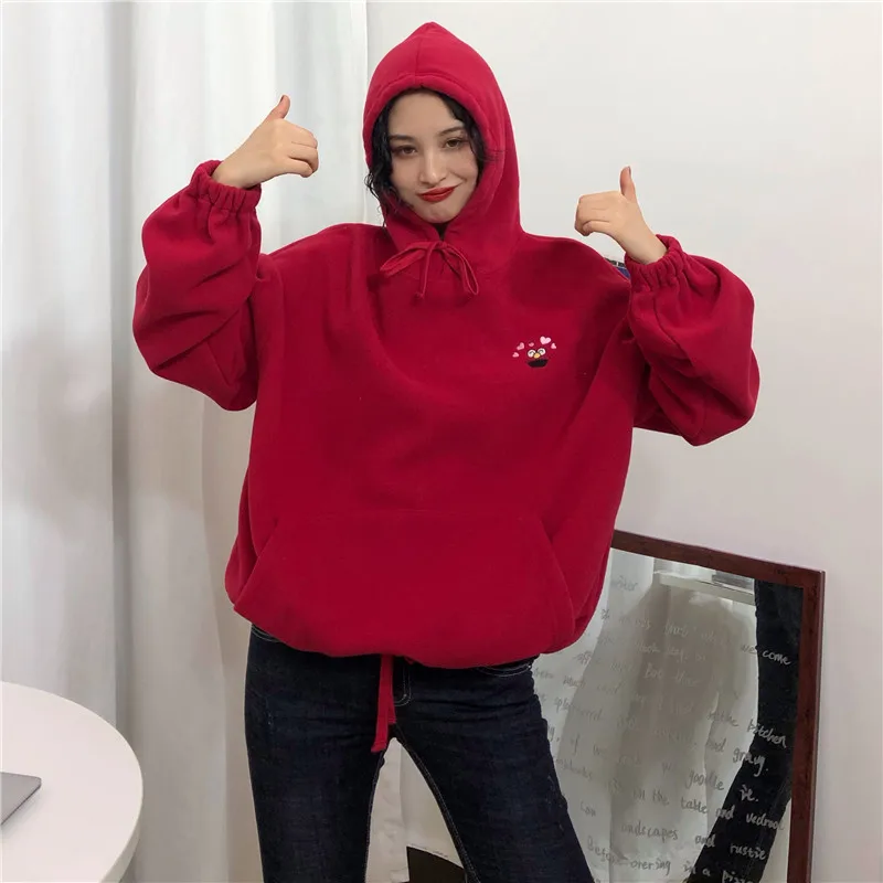 ELMO Embroidery Hoodies Pockets Oversize Sweatshirts
