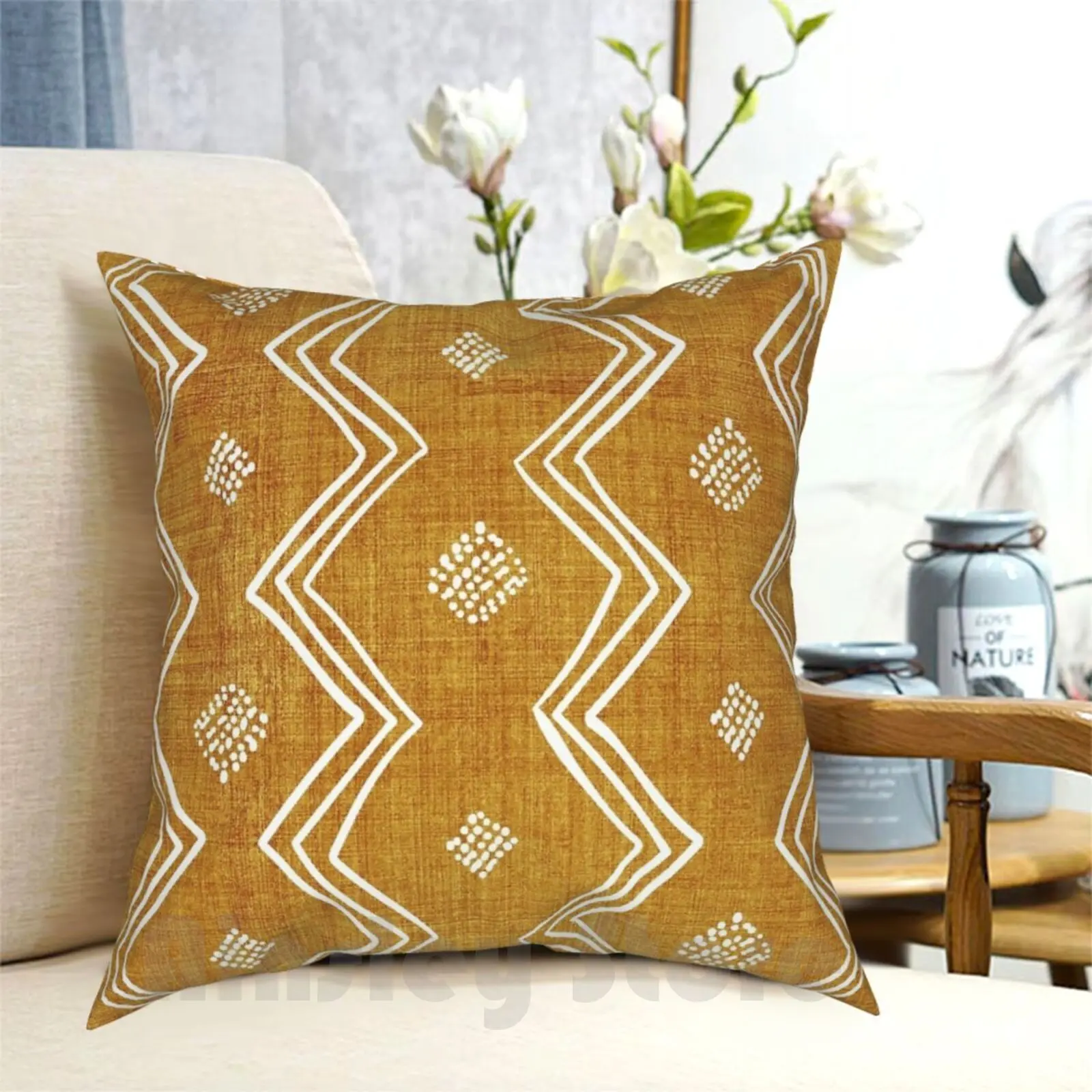 

Village In Gold Pillow Case Printed Home Soft DIY Pillow cover Mud Cloth Mudcloth Bohemian Tribal Ethnic Africa African Dye