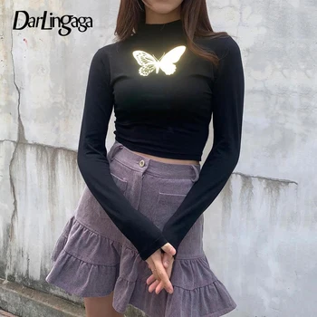 Darlingaga Reflective Butterfly Print Harajuku Black T Shirt Long Sleeve Crop Top Tee 2020 Fashion Skinny Female T-shirt Clothes 
Darlingaga Reflective Butterfly Print Harajuku Black T Shirt Long Sleeve Crop Top Tee 2020 Fashion Skinny Female T-shirt Clothes
