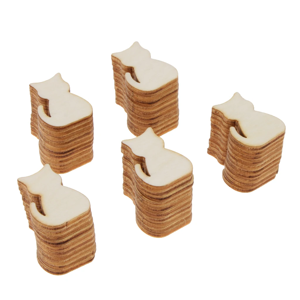 50pcs Unfinished Cat Cutout Wooden Slices Tags 3 X 2.2 X 0.2 Cm 50pcs Unfinished Cat Cutout Wooden Slices Tags 3 X 2.2 X 0.2 Cm