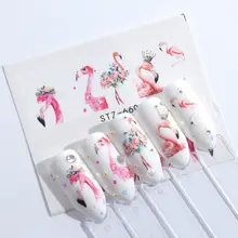 1 pièces autocollants pour ongles transfert d'eau autocollant dessin animé flamant rose mignon animaux dessins Nail Art curseur manucure décoration(China)