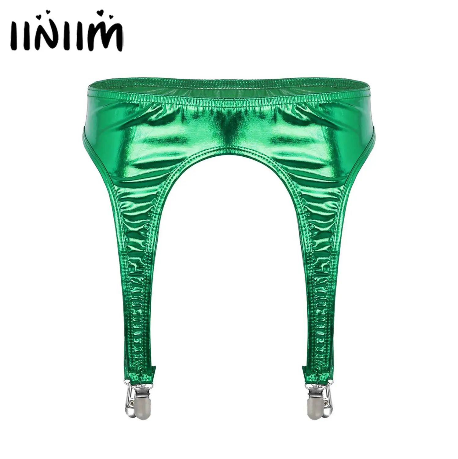 

Womens Shiny Metallic Garter Belt with Four Metal Duck-Mouth Clips Suspender for Thigh High Stockings Sexy Pole Dance Clubwear