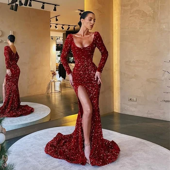 Latest Design Sexy Prom Sequined Long Sleeve Side slit Mermaid Evening Dress Long Gown
Latest Design Sexy Prom Sequined Long Sleeve Side slit Mermaid Evening Dress Long Gown